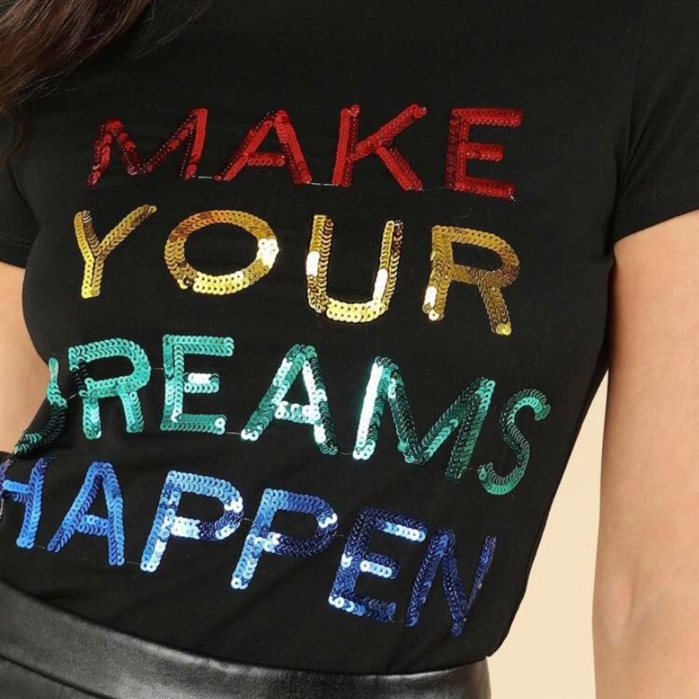 Sequin “Make Your Dreams Happen” T-shirt - Picture 4 of 5